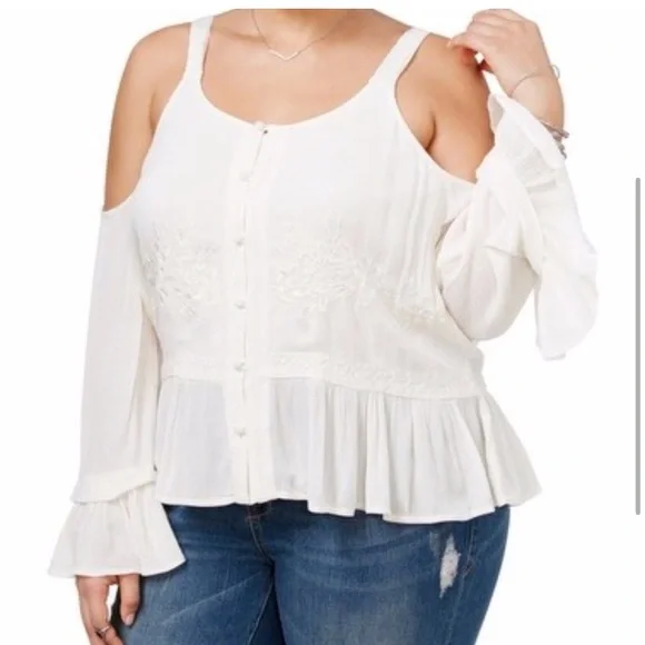 Jessica Simpson ivory cold shoulder top 1X - Picture 2 of 8